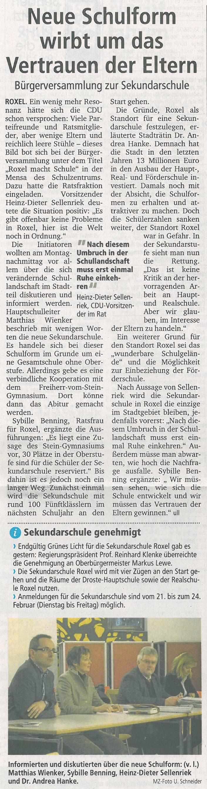 Neue Schulform wirbt um das Vertrauen der Eltern, 08.02.12 MZ Neue Schulform wirbt um das Vertrauen der Eltern, 08.02.12 MZ