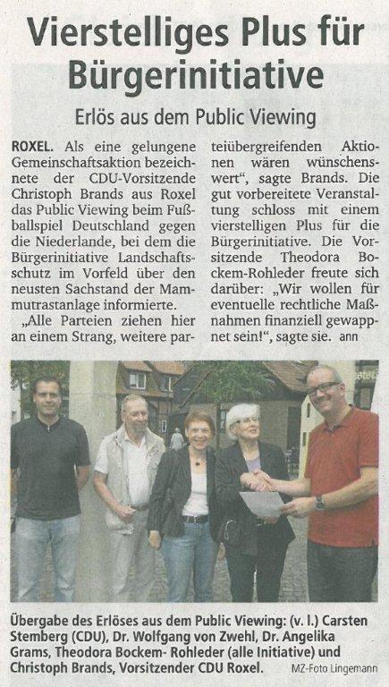 Vierstelliges Plus für Bürgerinitiative, 02.07.12 MZ Vierstelliges Plus für Bürgerinitiative, 02.07.12 MZ