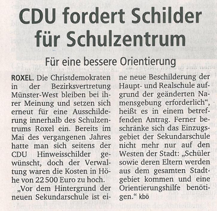 CDU fordert Schilder für Schulzentrum, 05.03.12 MZ CDU fordert Schilder für Schulzentrum, 05.03.12 MZ