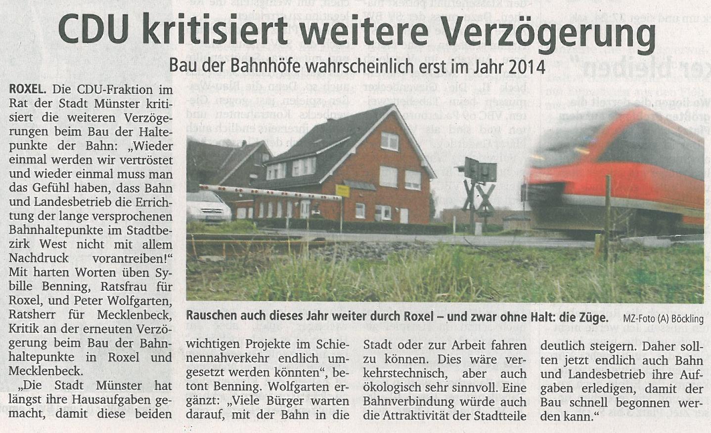 CDU kritisiert weitere Verzögerung, 16.02.13 MZ CDU kritisiert weitere Verzögerung, 16.02.13 MZ