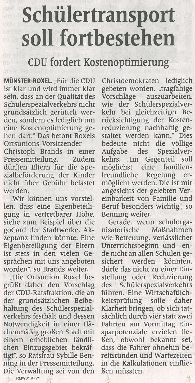 Schülertransport soll fortbestehen, 13.06.13 WN Schülertransport soll fortbestehen, 13.06.13 WN