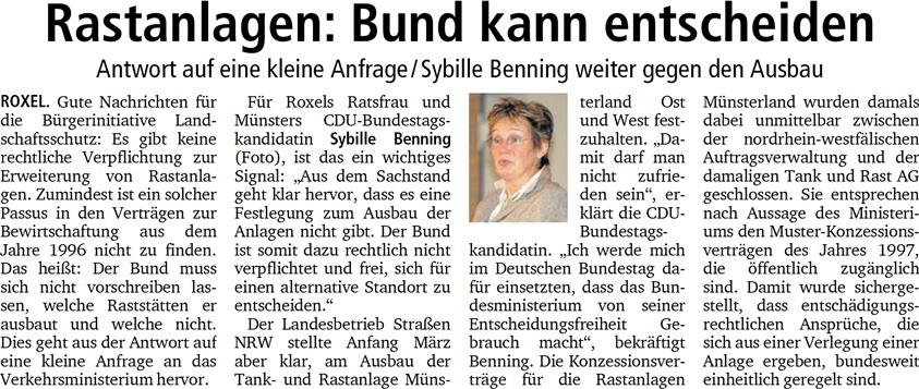 Rastanlagen, Bund kann entscheiden, 19.06.13 MZ Rastanlagen, Bund kann entscheiden, 19.06.13 MZ