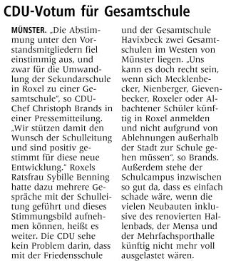 CDU-Votum für Gesamtschule, 26.07.13 WN CDU-Votum für Gesamtschule, 26.07.13 WN