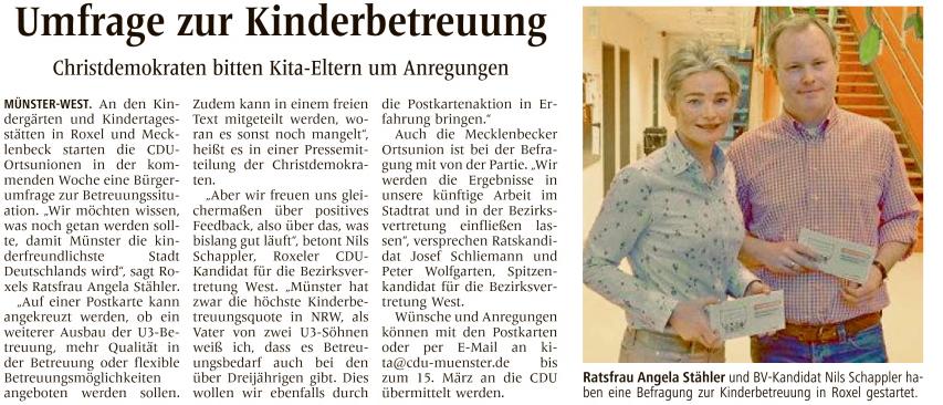 28.02.14 WN, Umfrage zur Kinderbetreuung 28.02.14 WN, Umfrage zur Kinderbetreuung