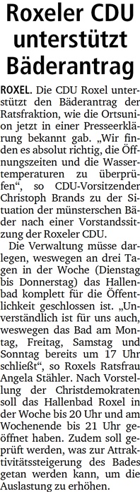 11.03.14 MZ, Roxeler CDU unterstützt Bäderantrag 11.03.14 MZ, Roxeler CDU unterstützt Bäderantrag